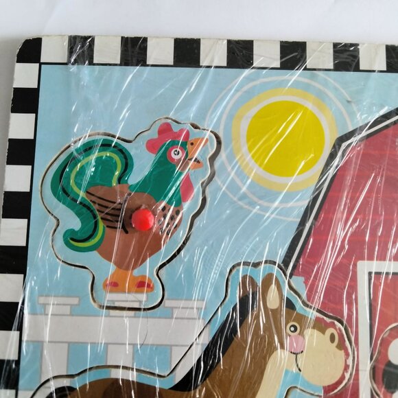 Wooden Farm Animal Puzzle Board Knob Pieces Toddlers Kids Early Learning Toy - Picture 4 of 7